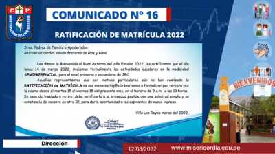 RATIFICACI&Oacute;N DE MATR&Iacute;CULA 2022