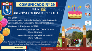 INVITACIÓN COMITÉ DE AULA Y PPFF - 62° ANIVERSARIO - DISCURSO DE DIRECTORA